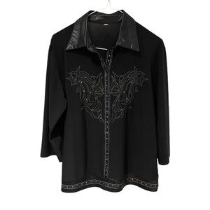 Black western style blouse with faux leather and studded accents. Size medium